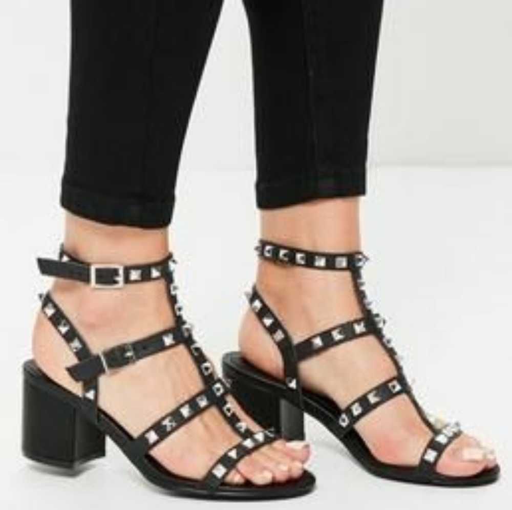 Black Studded Block Heel Sandals